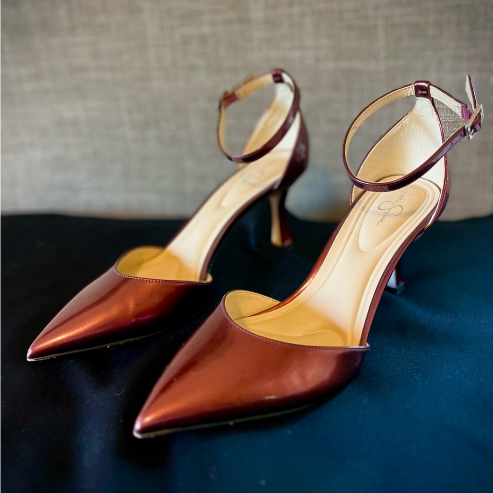 Jessica Simpson Burgundy Ankle Strap Heels